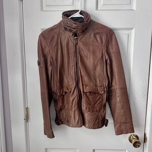 Superdry dark taupe leather moto jacket